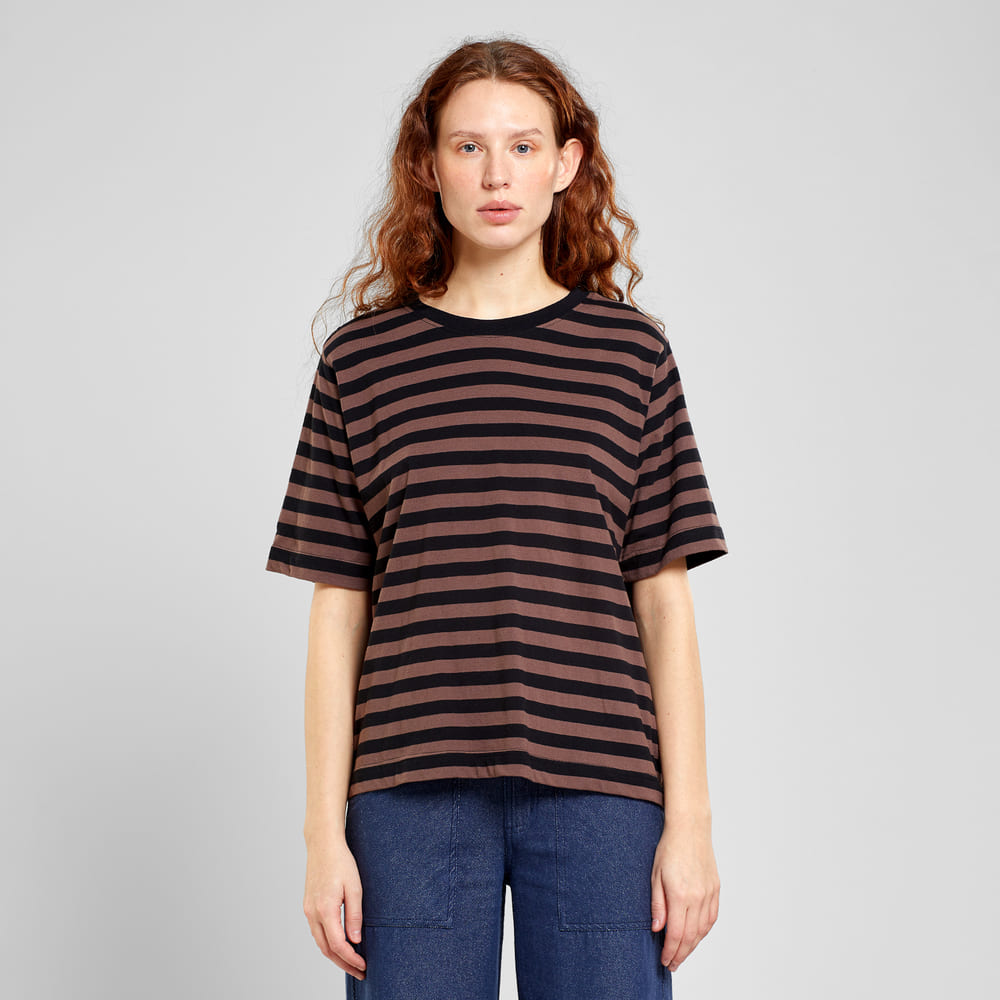 T-shirt VADSTENA - stripes black/brown