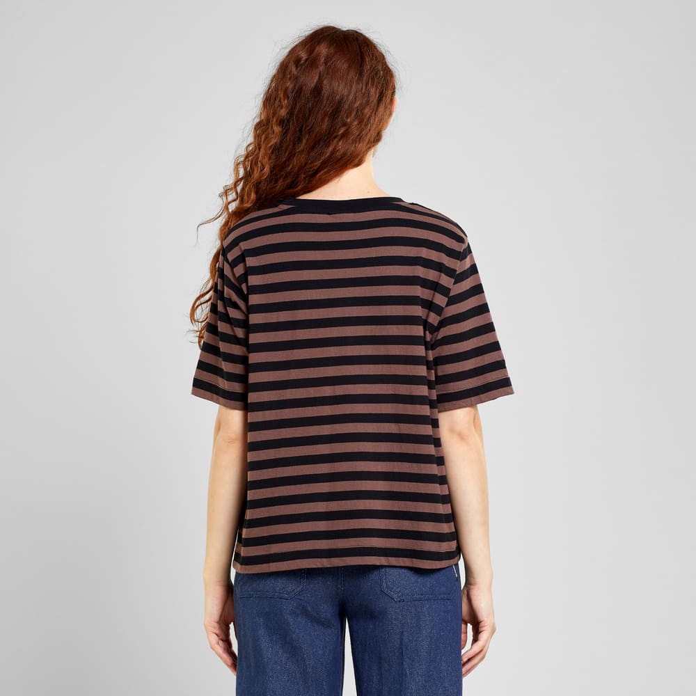 T-shirt VADSTENA - stripes black/brown