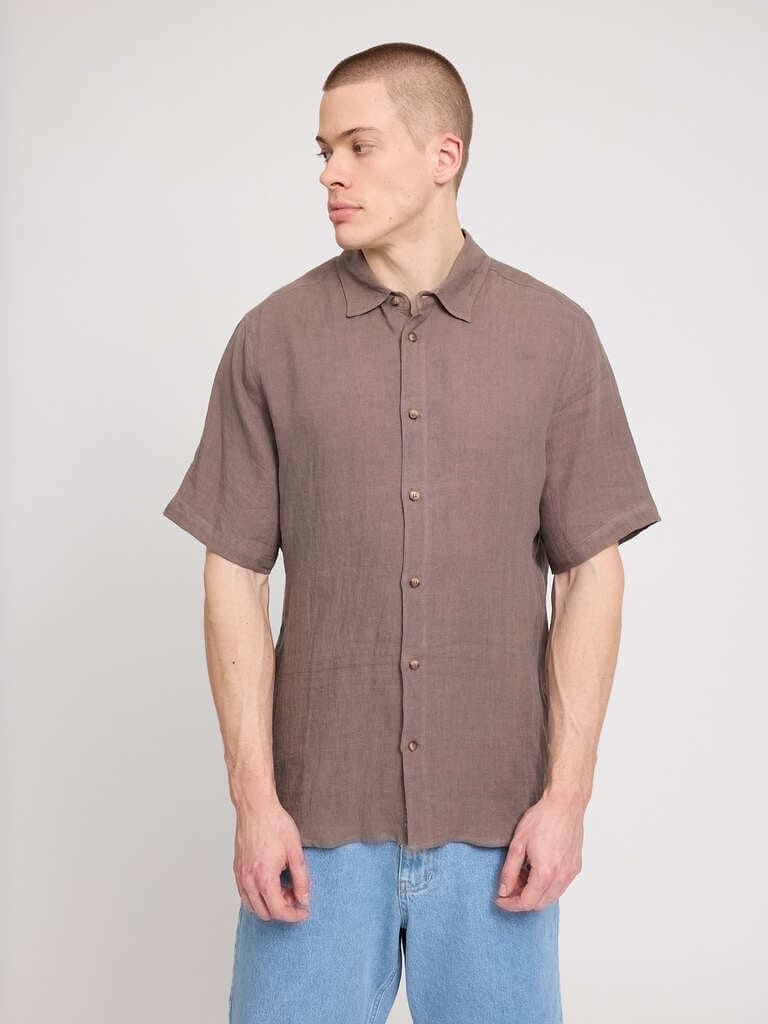 Hemd SHORTSLEEVE LINEN - grey brown