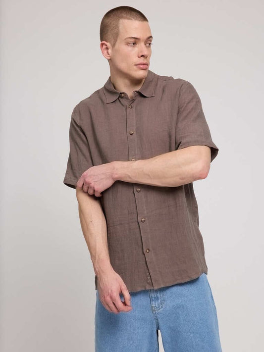 Hemd SHORTSLEEVE LINEN - grey brown