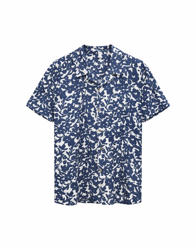Hemd RESORT- blue indigo flowers
