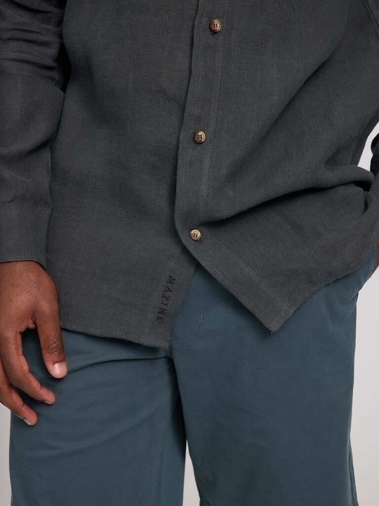 Hemd STAND COLLAR LINEN - anthra