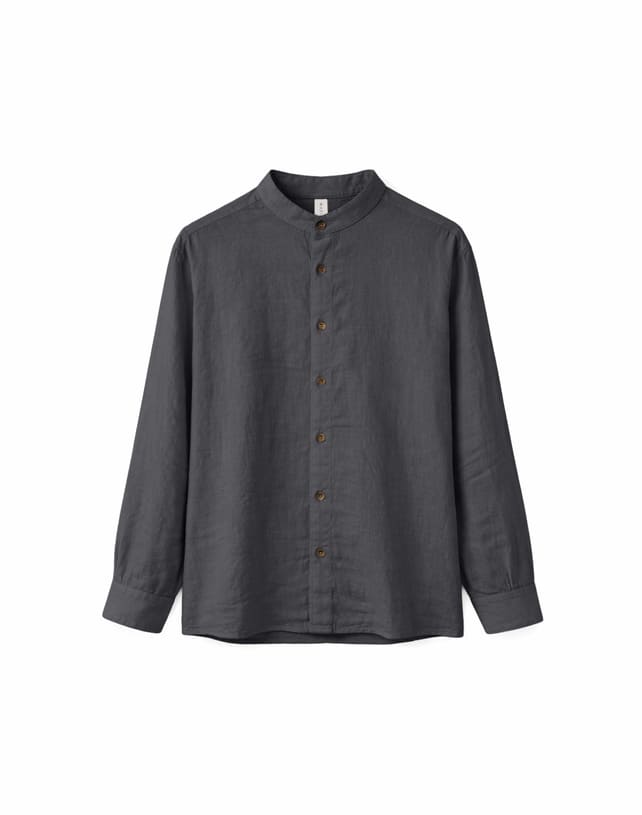 Hemd STAND COLLAR LINEN - anthra