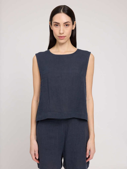 Top LINEN- ink blue
