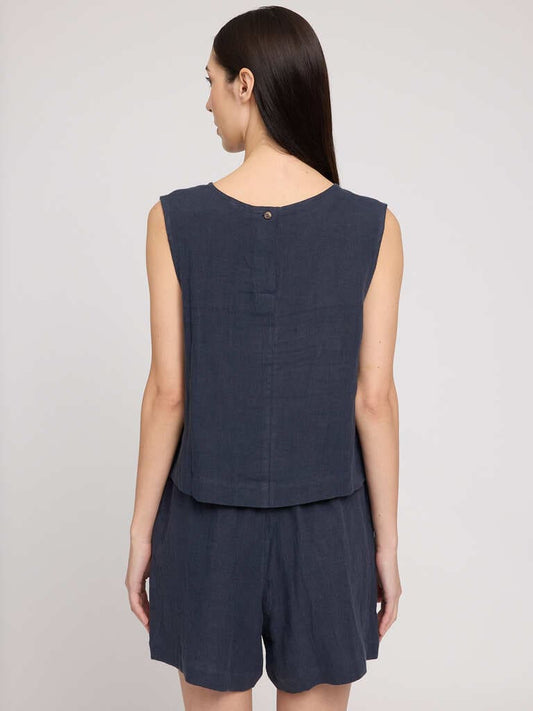 Top LINEN- ink blue