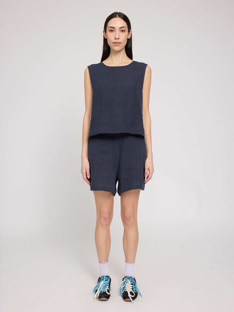 Top LINEN- ink blue