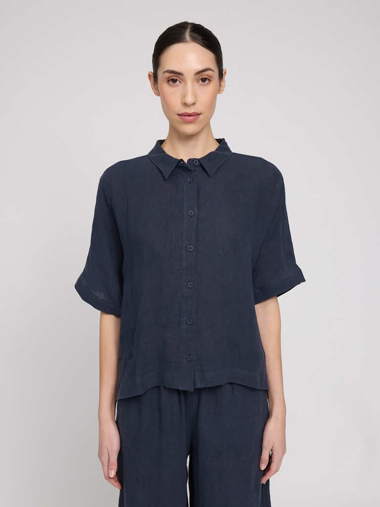 Shirt SHORT SLEEVE LINEN- ink blue