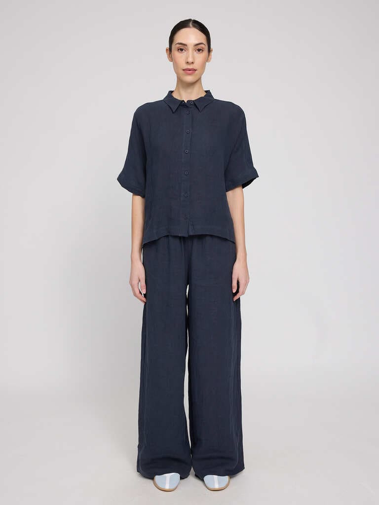Shirt SHORT SLEEVE LINEN- ink blue