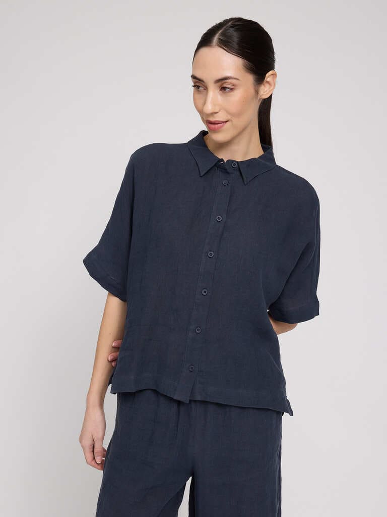 Shirt SHORT SLEEVE LINEN- ink blue