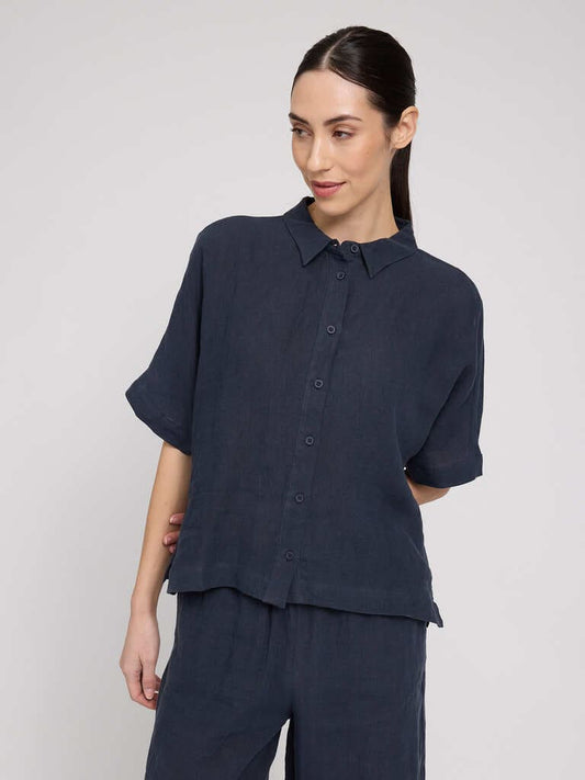Shirt SHORT SLEEVE LINEN- ink blue