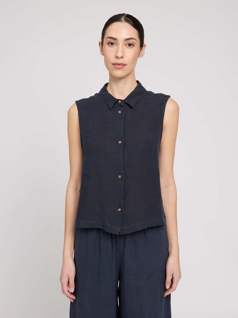 Shirt SLEEVELESS LINEN- ink blue