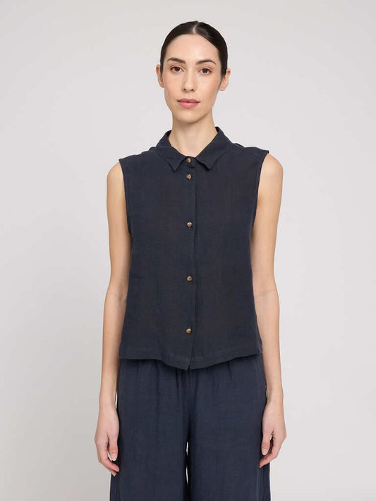 Shirt SLEEVELESS LINEN- ink blue