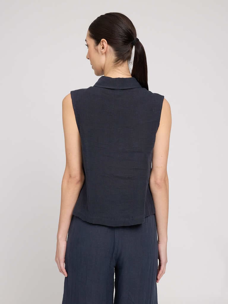 Shirt SLEEVELESS LINEN- ink blue