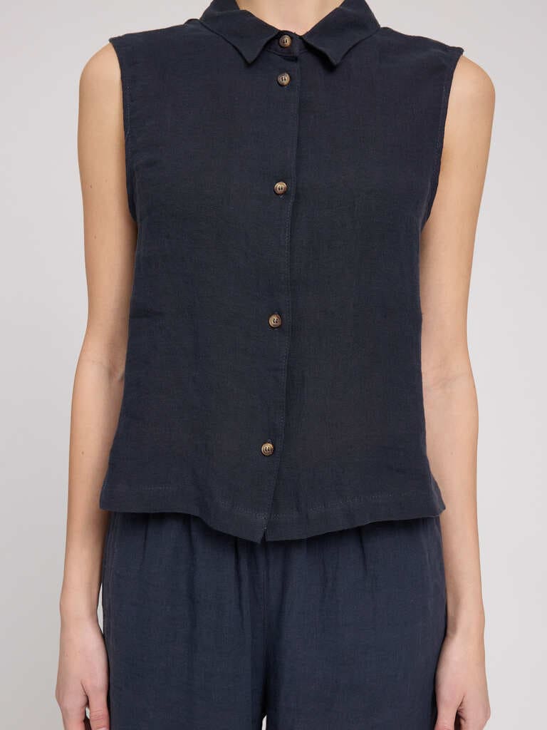 Shirt SLEEVELESS LINEN- ink blue