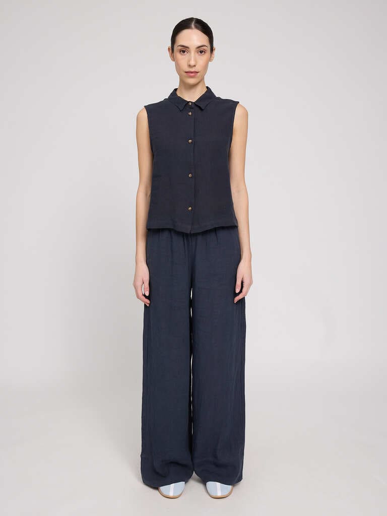 Shirt SLEEVELESS LINEN- ink blue