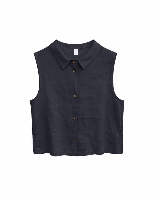 Shirt SLEEVELESS LINEN- ink blue