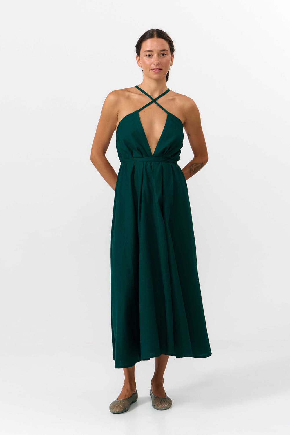 MP DRESS MIDI CO/LI - deep green